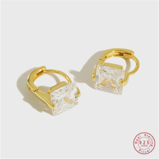 Sterling Silver Princess Cut Hoop Earrings