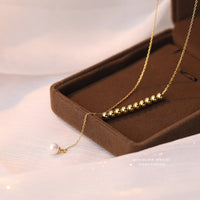 Gold Plated Sterling Silver Tassel Pearl Dangle Necklace
