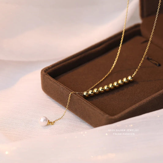 Gold Plated Sterling Silver Tassel Pearl Dangle Necklace