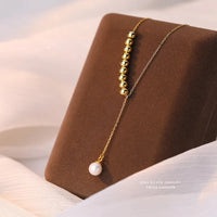 Gold Plated Sterling Silver Tassel Pearl Dangle Necklace