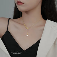 Gold Plated Sterling Silver Tassel Pearl Dangle Necklace