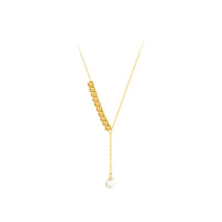 Gold Plated Sterling Silver Tassel Pearl Dangle Necklace