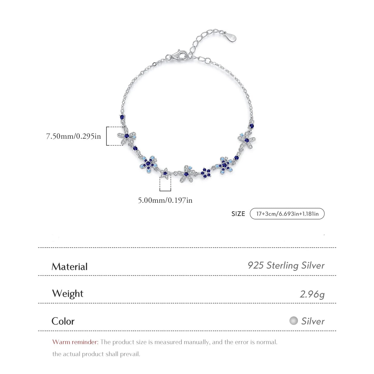 Sterling Silver Flower Pave Bracelet