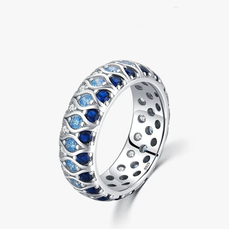Sterling Silver Gradient Blue Eyes Eternity Band Ring