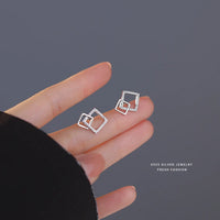 Sterling Silver Geometric Square Earrings