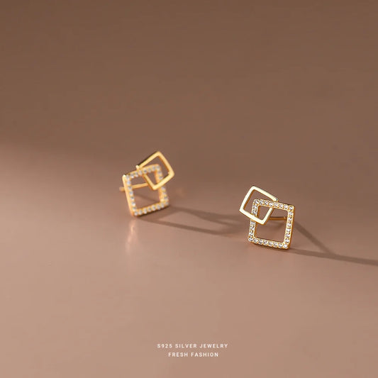 Sterling Silver Geometric Square Earrings