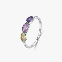 Sterling Silver Oval Three Stone Ring