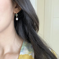 Sterling Silver Pearl Created Emerald Long Earrings