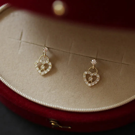 Gold Plated Sterling Silver Heart Lock Earrings