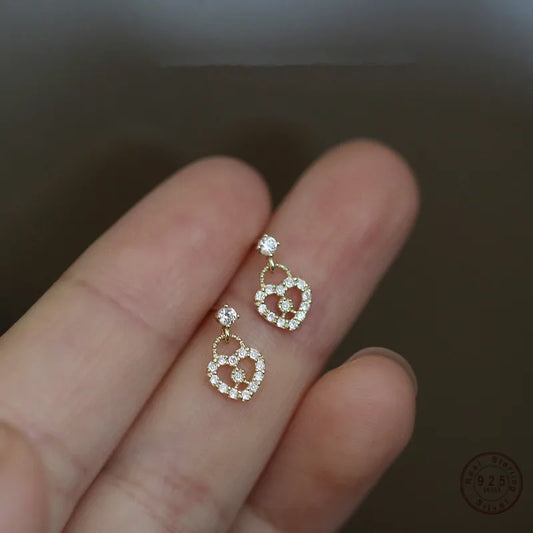 Gold Plated Sterling Silver Heart Lock Earrings