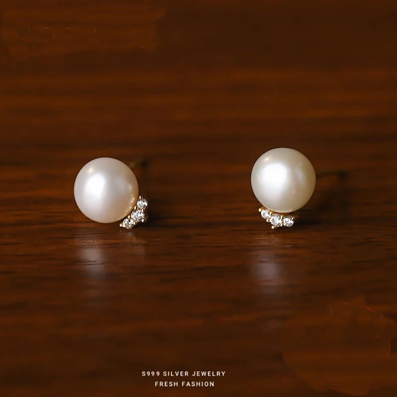 Sterling Silver Pearl Stud Earrings