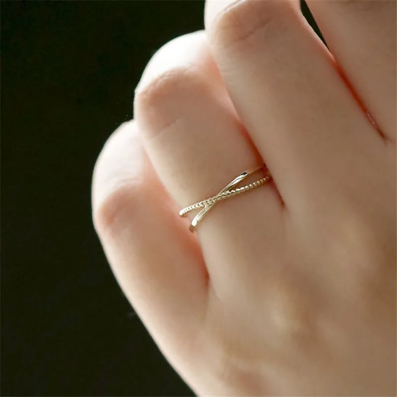 Gold Plated Sterling Silver Simple Cross Line Ring