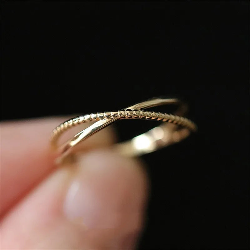 Gold Plated Sterling Silver Simple Cross Line Ring