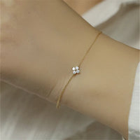 Sterling Silver Cubic Zirconia Flower Chain Bracelet