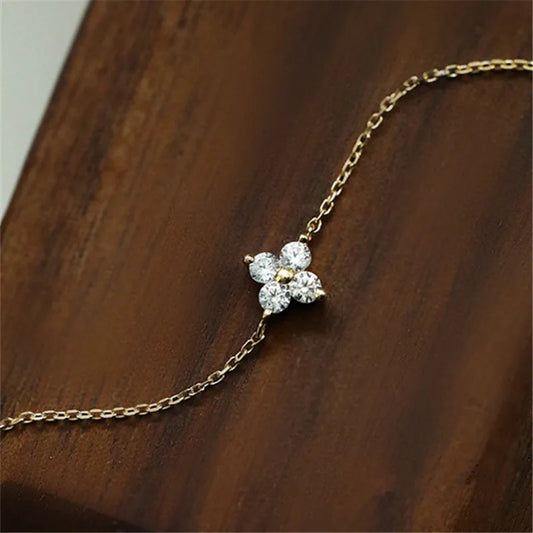 Sterling Silver Cubic Zirconia Flower Chain Bracelet