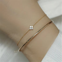 Sterling Silver Cubic Zirconia Flower Chain Bracelet