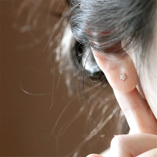 Gold Plated Sterling Silver Cubic Zirconia Star Stud Earrings