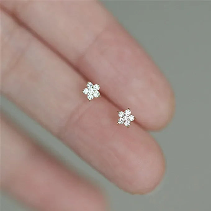 Gold Plated Sterling Silver Cubic Zirconia Star Stud Earrings