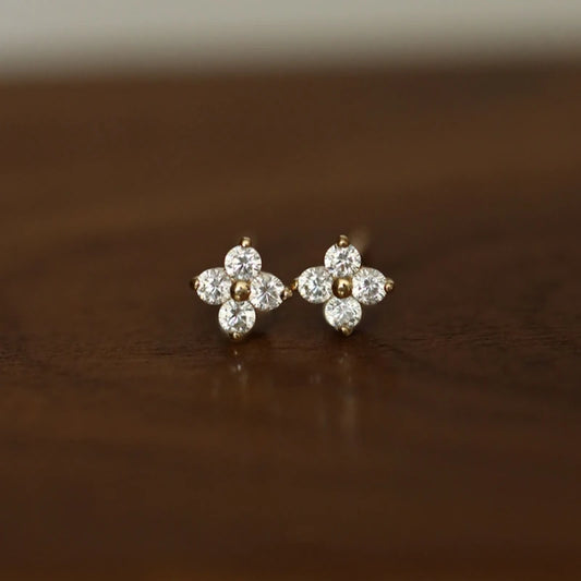 14k Gold Plated Sterling Silver Flower Stud Earrings
