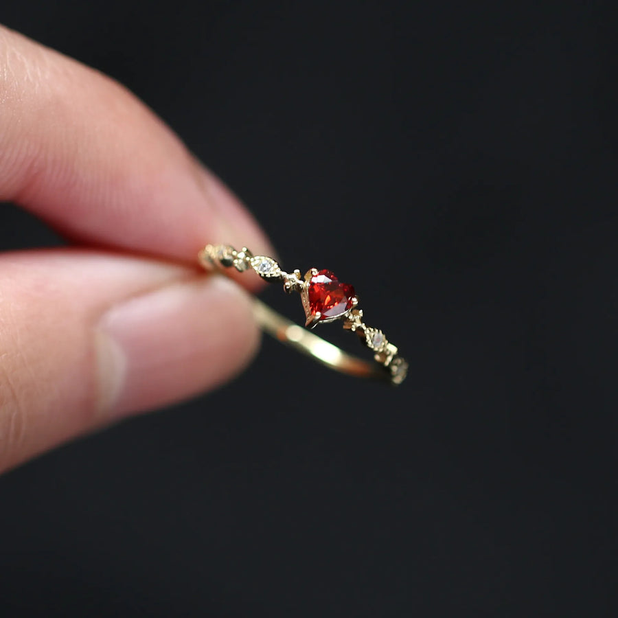 Sterling Silver Simulated Ruby Heart Ring