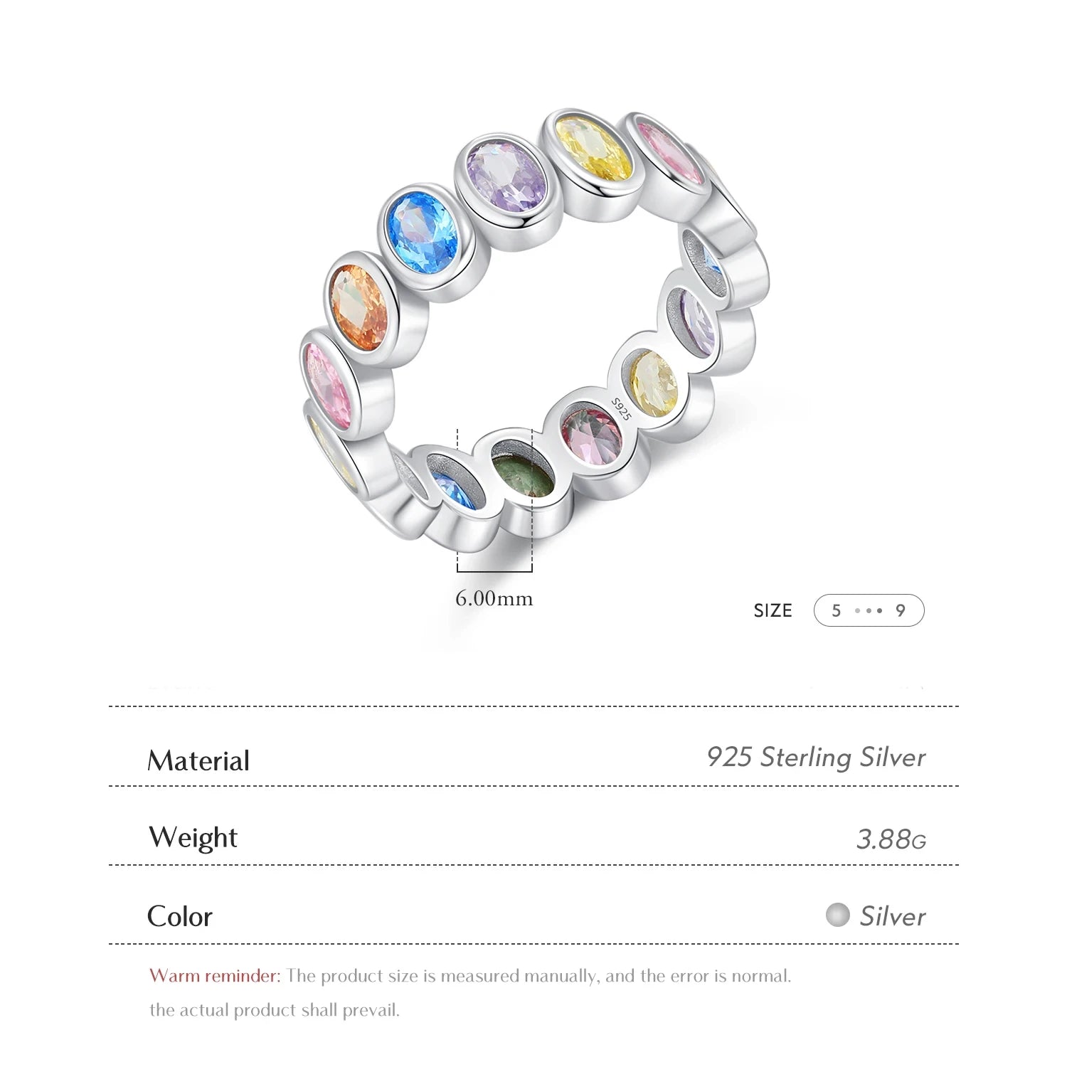 Multi-Color Cubic Zirconia Oval Eternity Ring