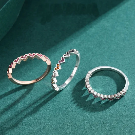 Sterling Silver Red Love Heart Half Eternity Ring