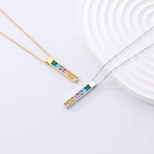Multi-Color Rainbow Bar Pendant Necklace
