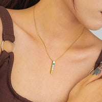Multi-Color Rainbow Bar Pendant Necklace