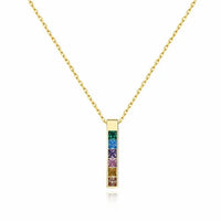 Multi-Color Rainbow Bar Pendant Necklace