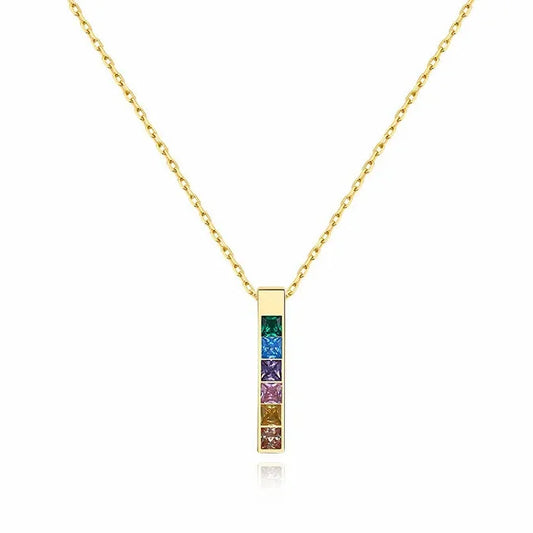 Multi-Color Rainbow Bar Pendant Necklace