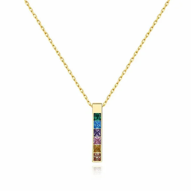 Multi-Color Rainbow Bar Pendant Necklace