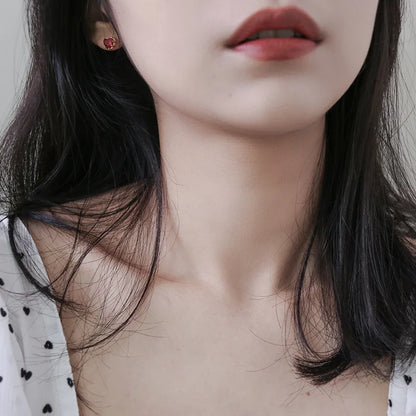 Sterling Silver Red Heart Crystal Stud Earrings