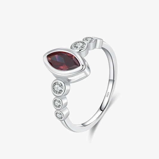 Sterling Silver Created Marquise Garnet Ring
