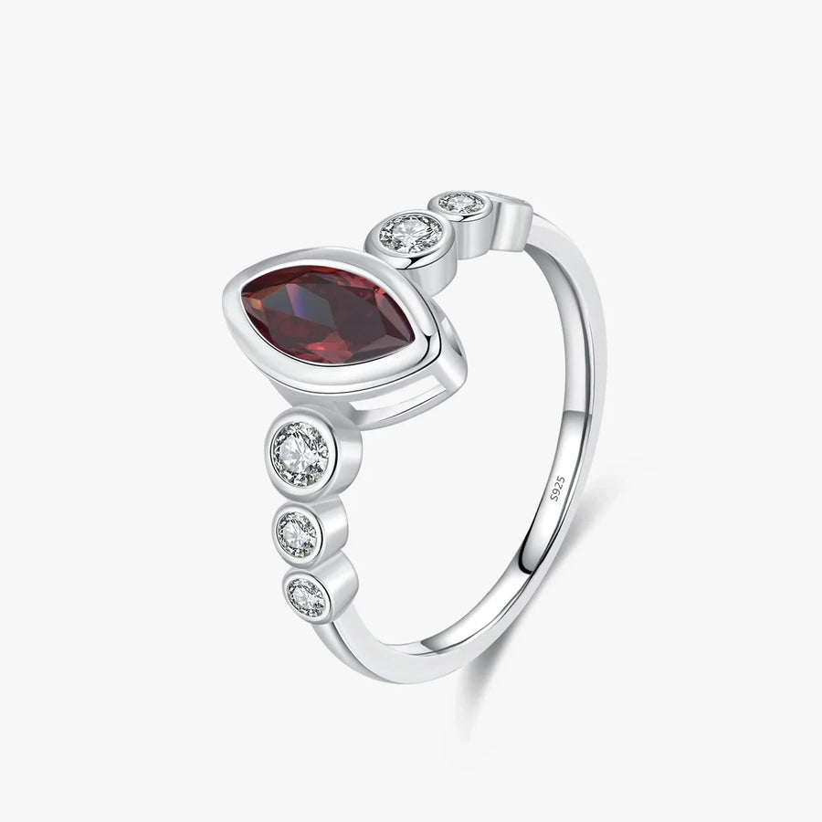 Sterling Silver Created Marquise Garnet Ring