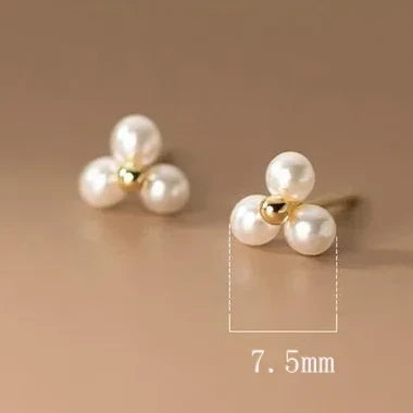 Sterling Silver Round Pearl Triangle Stud Earrings