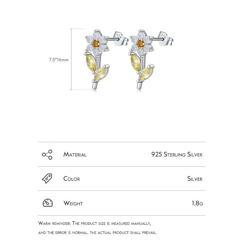 Sterling Silver Created Opal Flower Stud Earrings