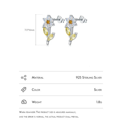 Sterling Silver Created Opal Flower Stud Earrings