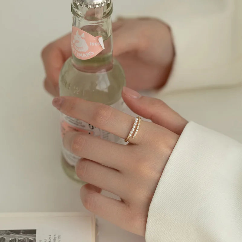 Sterling Silver Shell Pearl Open Ring