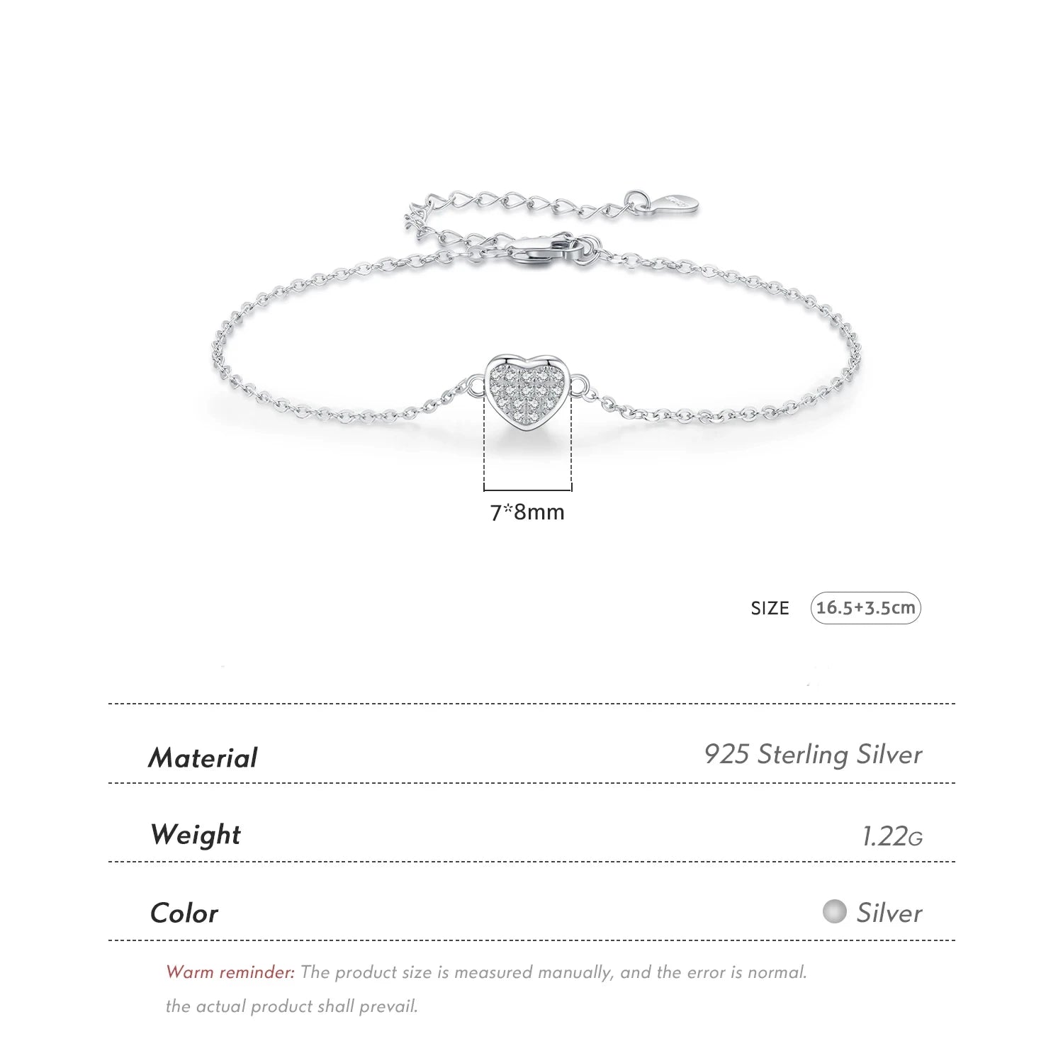 Sterling Silver Romantic Heart Bracelet