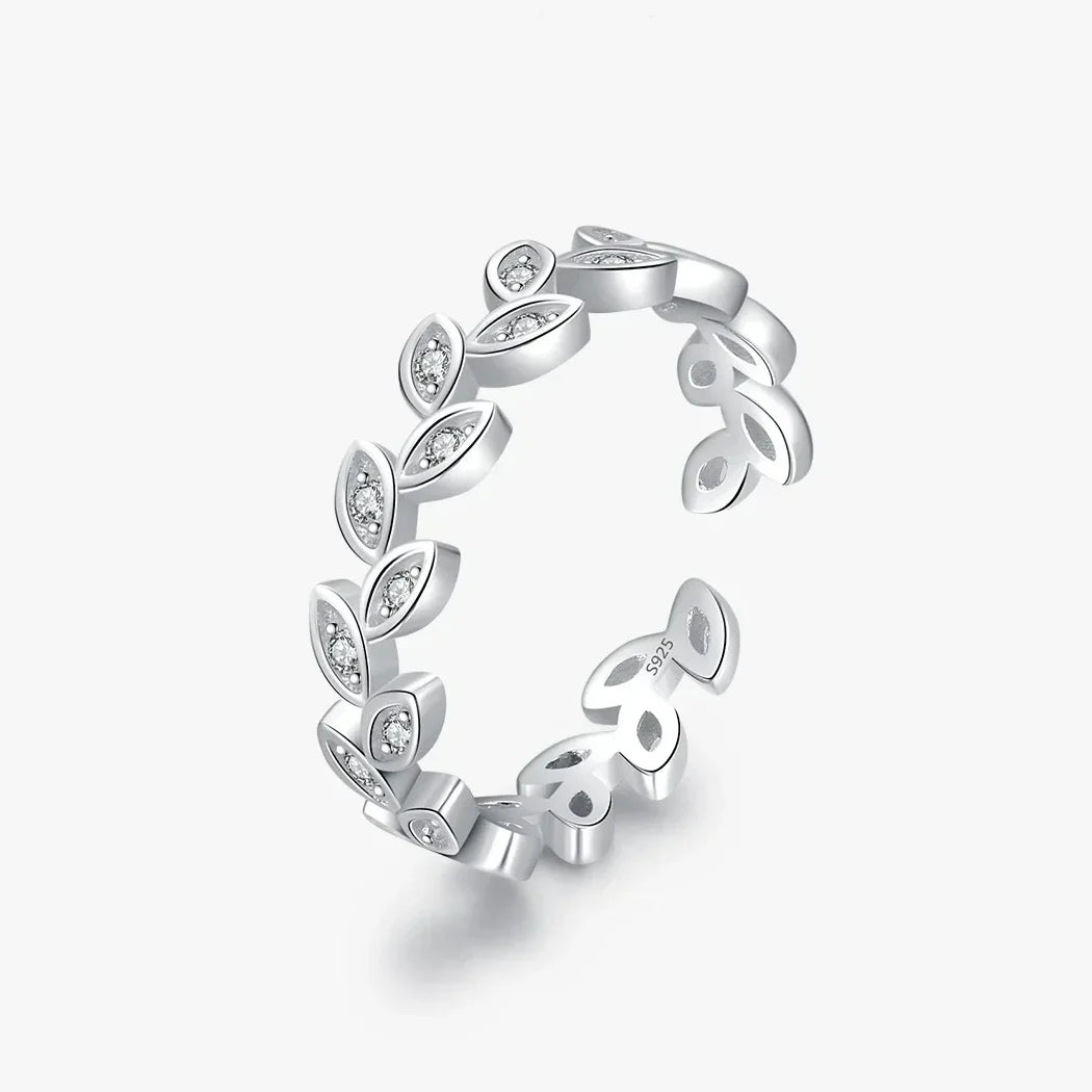 Sterling Silver Tree Leaf Band Adjustable Open Ring