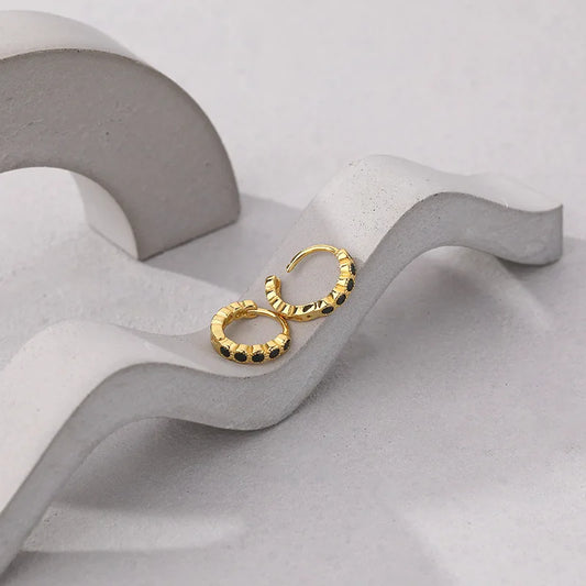 Gold Plated Sterling Silver Black Hoop Earrings