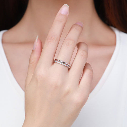 Sterling Silver Cubic Zirconia Double Layer Ring