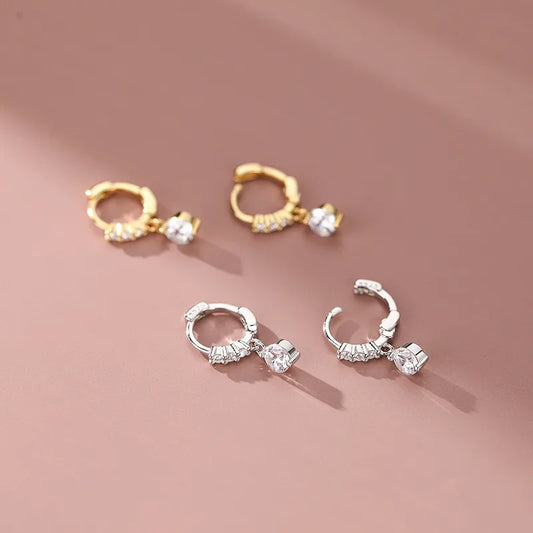 Sterling Silver Solitaire Drop Hoop Earrings