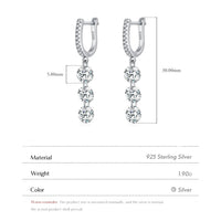 Sterling Silver Three Stones Drop Dangle Earrings