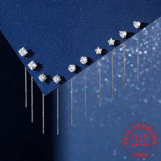 Sterling Silver Square Heart Tassel Drop Earrings