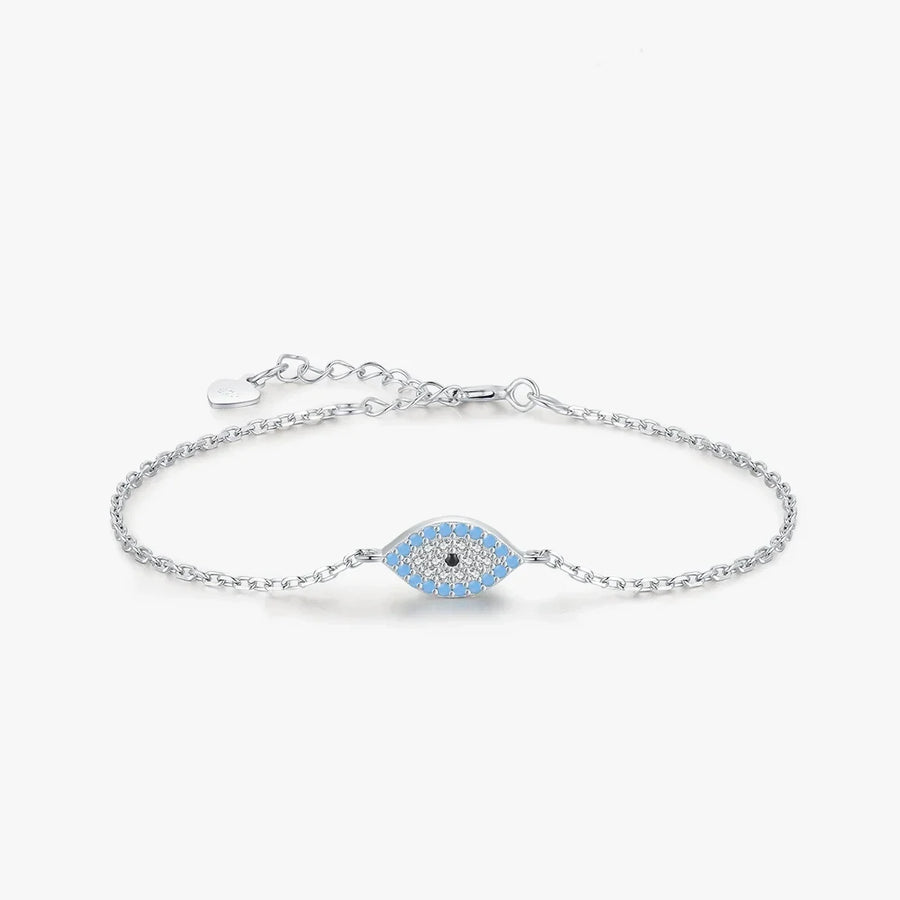 Sterling Silver Blue Turquoise Evil Eye Bracelet