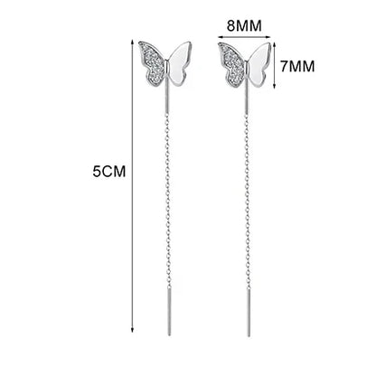 Sterling Silver Butterfly Heart Tassel Drop Earrings