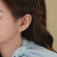 Sterling Silver Star Moon Mini Stud Earrings