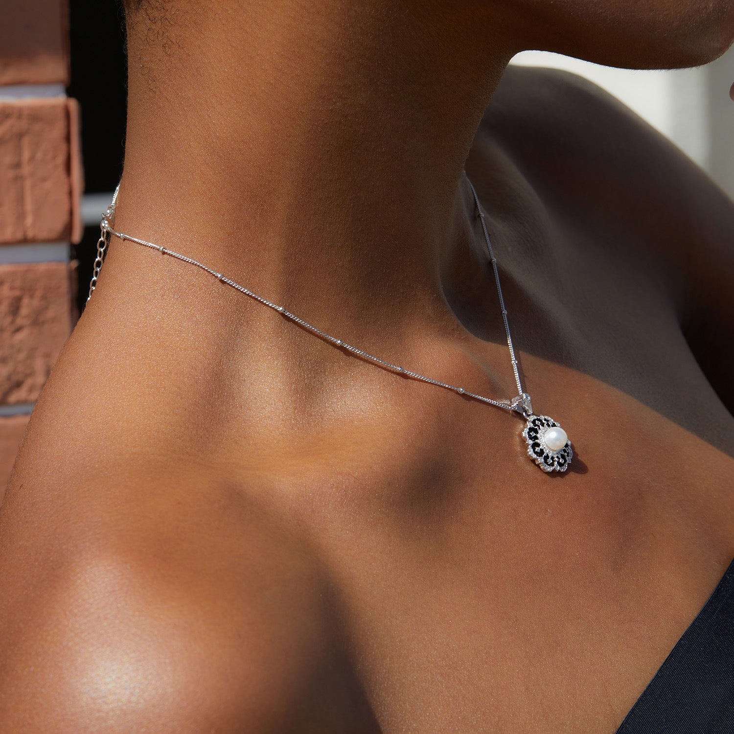 Floral Natural Pearl Sterling Silver Necklace