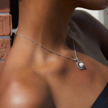 Floral Natural Pearl Sterling Silver Necklace